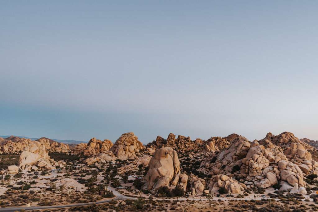 beautiful landscape photo of boulders during sunrise in joshua tree national park