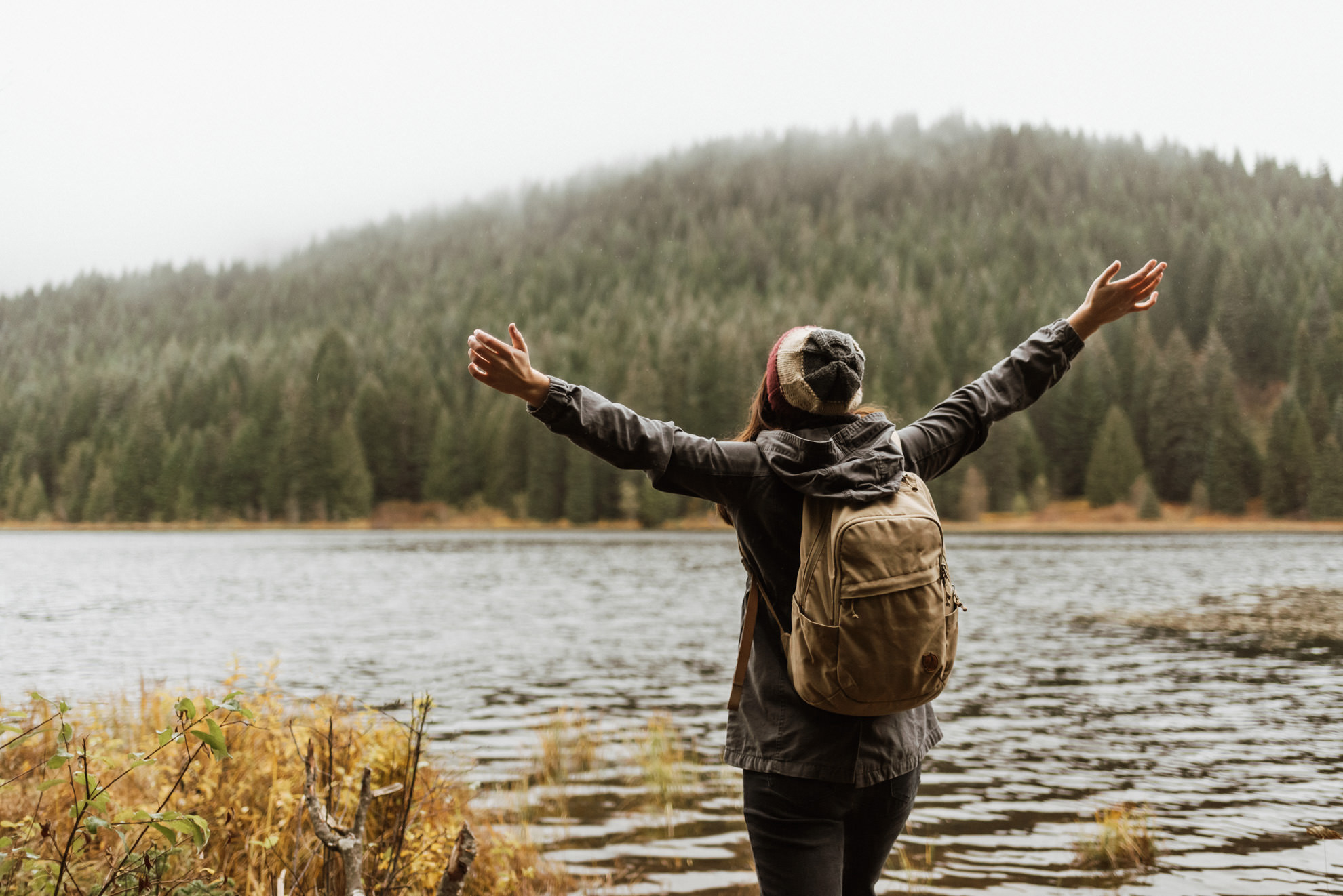 Person reveling in nature at Lake Trillium near Portland, Oregon